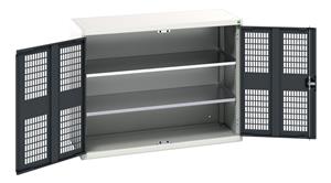 verso ventilated door cupboard with 2 shelves. WxDxH: 1300x550x1000mm. RAL 7035/5010 or selected Bott Verso Ventilated door Tool Cupboards Cupboard with shelves